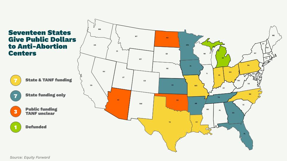 Map of states that fund anti-abortion centers
